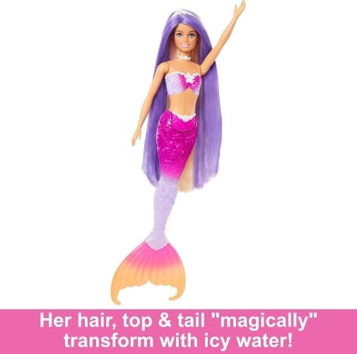 Barbie Mermaid Doll, “Malibu” with Pink Hair, Styling Accessories, Pet Dolphin and Water-Activated Color Change Feature - Multicolor thumbnail 3