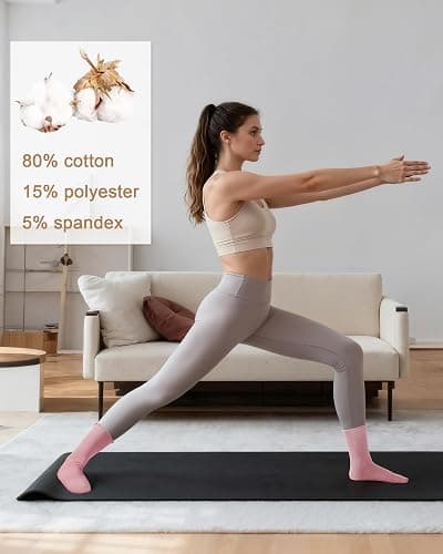 Darller 5 Pairs Pilates Socks with Grips for Women, Non Slip Cotton Ruffle Yoga Socks for Barre Workout Hospital thumbnail 3