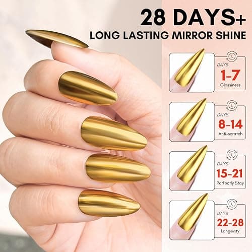Makartt Gel Top Coat for Chrome Nail Powder - 15ml Clear No Wipe High Gloss Top Coat Gel Nail Polish Mirror Shine Long Lasting Easy Application, Soak off UV Lamp, DIY Home Salon Art Spring Design thumbnail 7