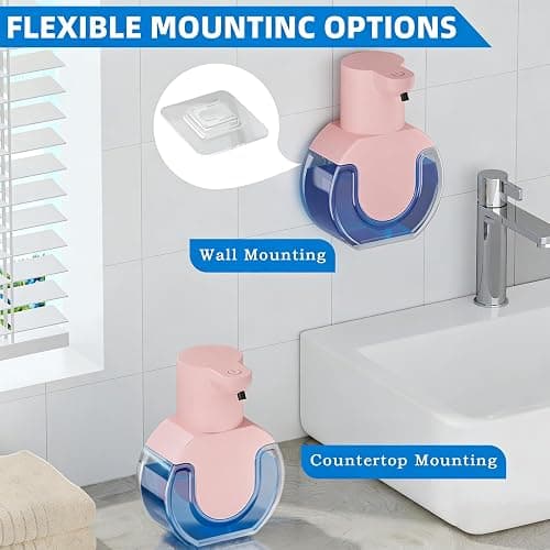 Ipefan Automatic Soap Dispenser Touchless,Rechargeable Foaming Soap Dispenser,15oz/420ml Smart Hand Soap Dispensers,4-Level Adjustable,Wall Mount for Bathroom Kitchen Dish Soap,Hands-Free (Pink) thumbnail 5