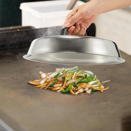 BBQ Accessories 12 Inch Round Stainless Steel Basting Cover - Cheese Melting Dome Round Cast Iron Grill Press Kit for Hamburger Bacon Steak, Best fits for Blackstone Camp Chef Flat Top Griddle Grill thumbnail 5