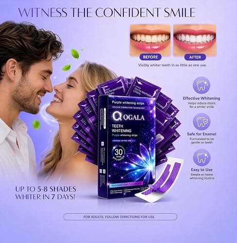 Purple Teeth Whitening Strips, Teeth Whitening Strips Removes Yellow Stains & Bad Breath, Gentle Teeth Whitening in 30 Minutes, Enamel Safe for Sensitive Tooth, Non-Slip Mint, 28 Strips (28 Strips) thumbnail 9