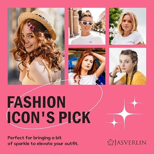 JASVERLIN 36 Pcs Star Snap Hair Clips, Y2k Colorful Cute Barrettes for Women Girls, Thick Fine Non-Slip Hairclips Accessories Glitter Kawaii Rave Assorted Size Style (Pink) thumbnail 4