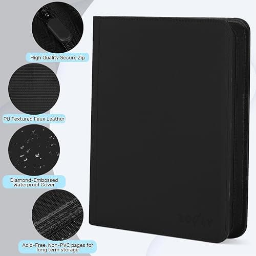 Trading Card Binder 9 Pocket, Zofly Zipper Card Collection Binder Album, Sturdy 540 Side-Loading Card Folder Holder for MTG, TCG, Sports Cards, Game Cards, Black thumbnail 5