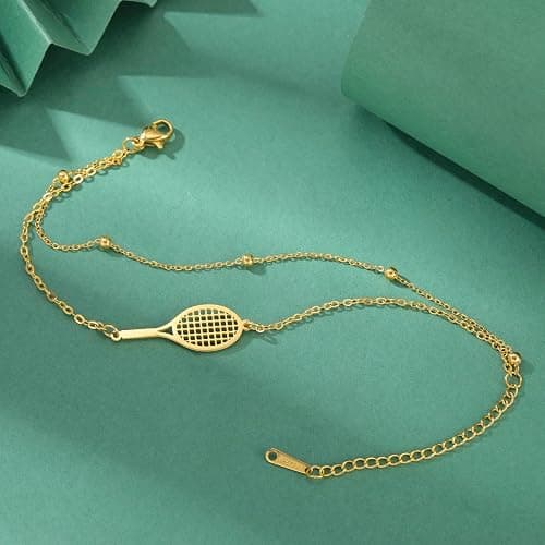 Tennis Racket Bracelet for Women Men Dainty Adjustable Racket Charm Layering Sport Bangle Bracelet Lover Jewelry Tennis Gifts for Women Men Players thumbnail 3