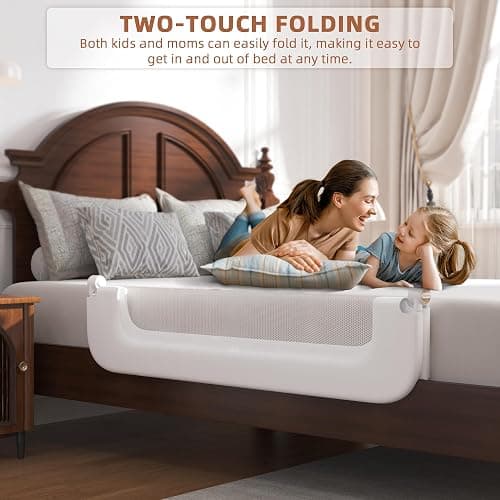 FigTime Bed Rail for Toddlers, Baby Bed Rail Guard for Kids, Toddler Bed Rails with Reinforced Anchor Fit, Height Adjustable & Foldable Bed Rail Guard for Twin, Full, Queen & King Beds (White, 48IN) thumbnail 2