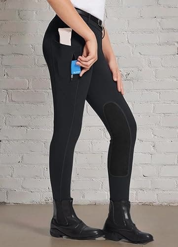 baleaf Girls Riding Pants Kids Equestrian Breeches Knee-Patch Zip Pocket Horseback Tights - X-Small - Black thumbnail 7