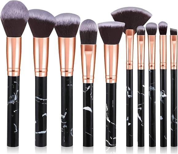 Makeup Brushes 10Pcs Marble Makeup Brush Set Foundation Powder Blush Blending Eyeshadow Brushes Sets - Image 1