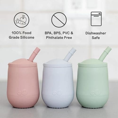 ezpz Mini Cup + Straw Training System (Blush) - 9 Months+ - 100% Silicone Training Cup for Infants + Toddlers - Designed by a Pediatric Feeding Specialist thumbnail 8