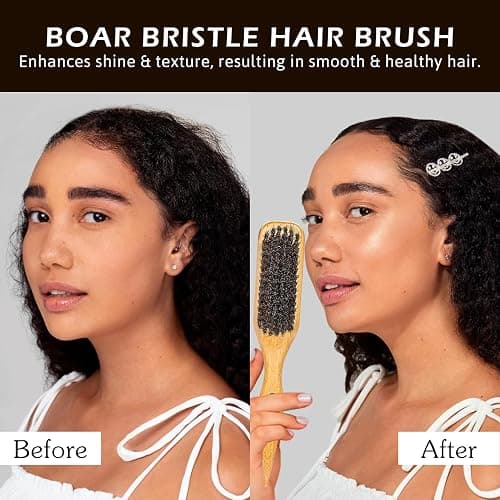 Slick Back Hair Brush & Wax Stick Set for Slick Back Hair – Teasing Boar Bristle Hair Brush for Sleek, Control, Flyaways & Baby Hairs – Wax Stick for Women Sectioning & Smoothing Ponytail Bun - bristle brush & wax stick-2pcs thumbnail 7