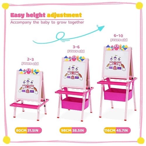 Kids Art Easel,Double-Sided Wooden Easel for Kids with Paper Roll,Height Adjustable Standing Easel with Puzzle Tangram Toys,Storage Box and Other Accessories,Easel for Toddlers 3-10 Years thumbnail 4