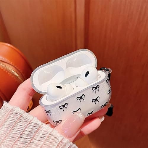 MINSCOSE Compatible with AirPods Pro 2 Clear Case,Cute Bow Pattern Pretty Ribbon Aesthetic Design with Bow Pearl Keychain,Soft TPU Protective Shockproof Case for Women Girl for AirPods Pro 2-Black thumbnail 7