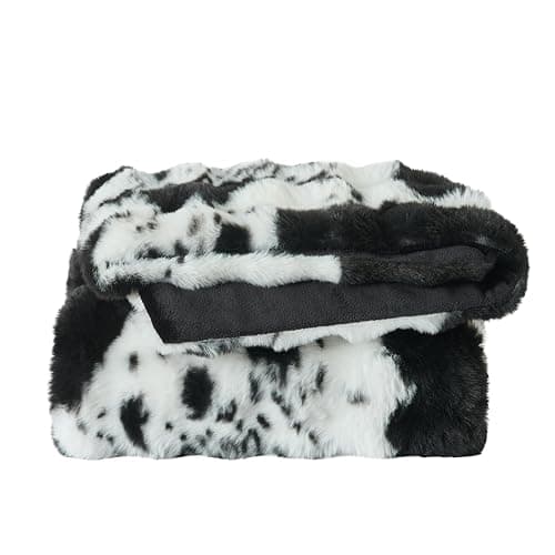 Lotus Karen Faux Fur Throw Blanket Cow Print-Black, Fluffy Fuzzy Plush Bubble Blanket for Couch, 60x50 Inches Cozy Shaggy Rabbit Blanket, Luxury Decorative Gifts for Sofa Bedroom Living Room. thumbnail 8