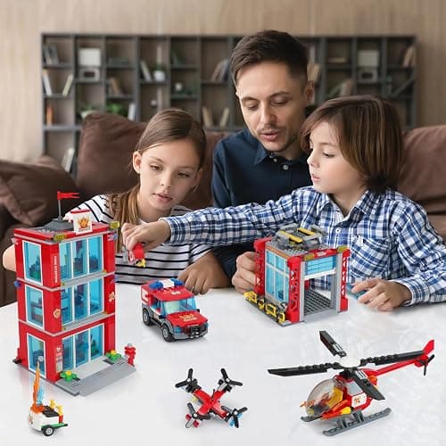 City Fire Station Building Blocks Set with Fire Truck , Fire Rescue Helicopter,Drone & Fire Engine Toys,Fire Command Center Playset, Firefighters Roleplay Toy Gifts for Kids Boys Girls Ages 6+(744PCS) thumbnail 5