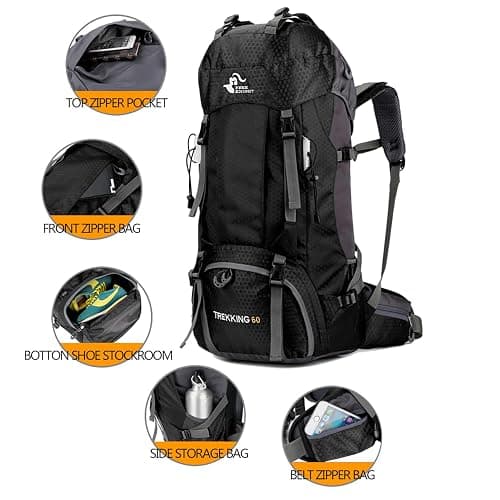 Bseash 60L Waterproof Lightweight Hiking Backpack with Rain Cover, Outdoor Sport Travel Daypack for Climbing Camping Touring thumbnail 2