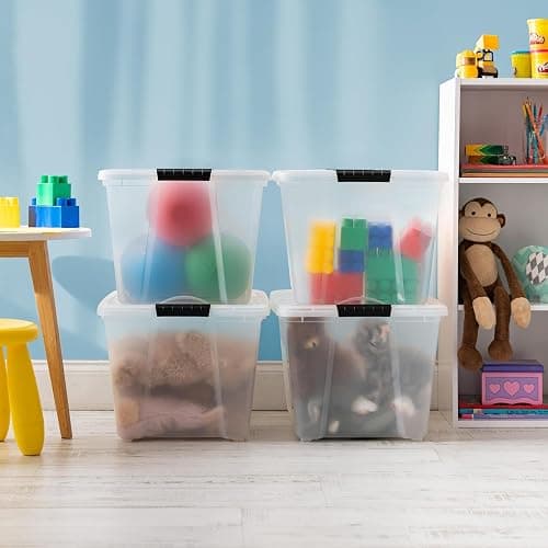 IRIS USA 54 Qt Stackable Plastic Storage Bins with Lids, 6 Pack - BPA-Free, Made in USA - See-Through Organizing Solution, Latches, Durable Nestable Containers, Secure Pull Handle - Clear thumbnail 6