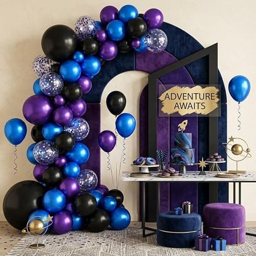 Purple and Blue Galaxy Balloons, 12 Inch Metallic Blue Dark Purple Blue Black Confetti Balloons for Galaxy Party Baby Shower Engagement Party Decorations thumbnail 6