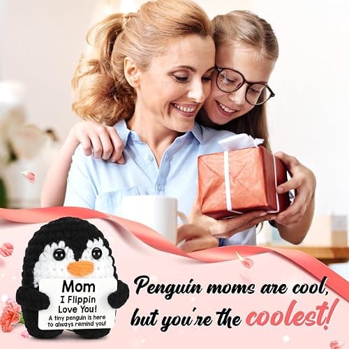 Christmas Birthday Gifts for Mom from Daughter Son, Handmade Crochet Mini Penguin Mom Gifts for Birthday Mama Mother in Law Bonus Step, Funny I Love You Stocking Stuffers for Moms Small Cute Decor thumbnail 4