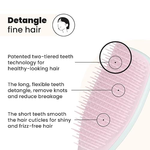 Tangle Teezer Fine & Fragile Ultimate Detangler Brush, Dry & Wet Hair Brush to Detangle & Reduce Breakage, Marshmallow Pink & Mint thumbnail 2