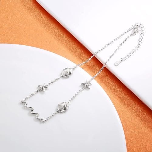 Ocean Wave Beach Shell Anklet 925 Sterling Silver Sea Starfish Seashell Ankle Bracelet Summer Jewelry Gifts for Women thumbnail 3
