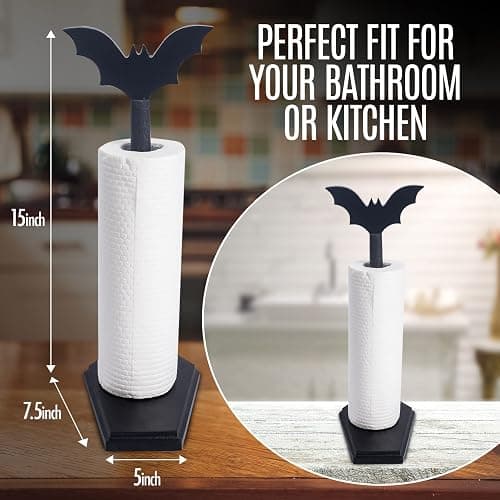 CEFLITECO Bat Paper Towel Holder - Halloween Decor for Kitchen and Bathroom - Gothic Home Decor for Oddities and Curiosities - Goth Accessories for Countertop Stand - Witchy Gifts for Women thumbnail 2