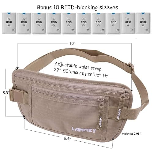 Money Belt for Travel Women and Men Slim Hidden Travel Wallet with RFID Blocking - Beige thumbnail 6