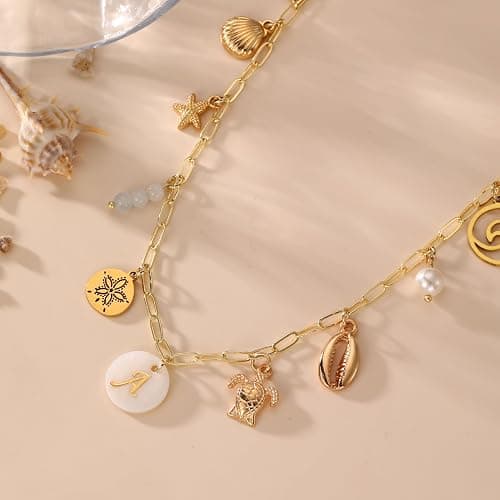 Drogomen Gold Initial Charm Necklace for Women Dainty Boho Shell Starfish Necklace Personalized Letter A-Z Pendant Necklaces Summer Beach Surfer Jewelry Gifts thumbnail 7