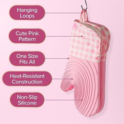 Paris Hilton Oven Mitt Set with Limited Edition Pink Gingham Design, Heat Resistant Pot Holders Featuring Non-Slip Textured Silicone Grips, 2-Piece Set, Pink thumbnail 4