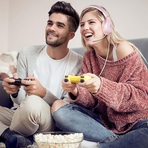 H-10 Gaming Headset for PS4, Xbox One, PC, PS5, Nintendo Switch, Stereo Wired Noise Cancelling Over Ear Headphones with Mic for Kids Adults, Bass Surround, Soft Memory Earmuffs, Pink thumbnail 7