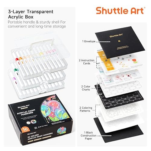 Shuttle Art Automatic Ink Control Acrylic Paint Markers, 36 Colors Brush Tip Acrylic Paint Pens for Rock Painting, Ceramic, Wood, Canvas, Glass, Stone, Fabric, Card, DIY Football Crafts thumbnail 3