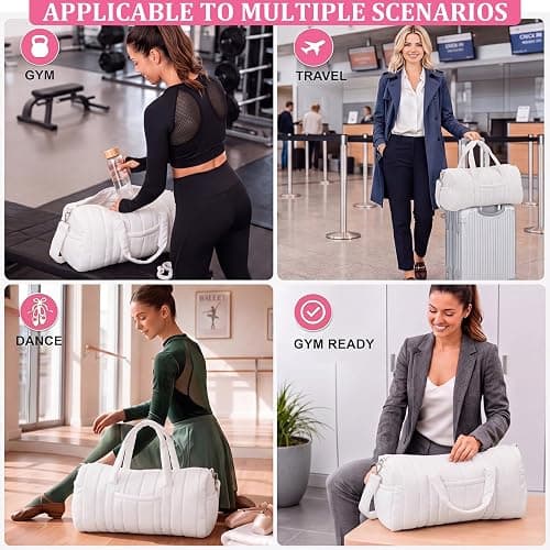 Klyyo Clyro Large Quilted Duffle Bag for Women Gym Tote Bag with Pink Lining Multi-pocket Weekender Overnight Hospital Labor Tote for Sports Workout thumbnail 8