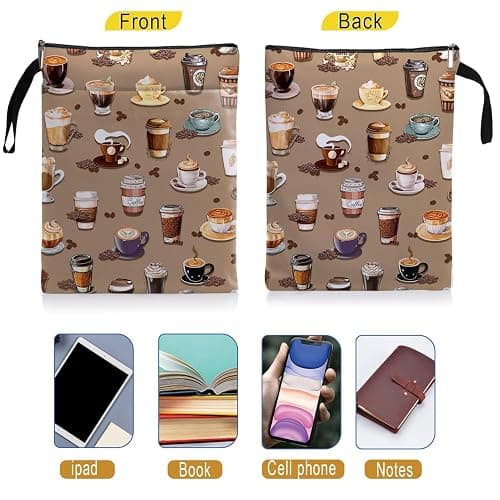 Book Sleeve for Book Lovers with Zipper Protector Paperback Cover, Washable Fabric Book Cover Gifts, Coffee Pattern Book Pouch Gifts for Girl Women Birthday Graduation Christmas (Brown 2, Large) thumbnail 4