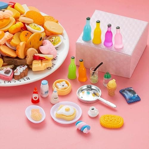 150Pcs Miniature Food Drinks Bottle Toys Mixed for Dollhouse Kitchen Accessories Mini Play Fake Resin Pretend Game Party Tableware 1/12 Doll House Bread Cake Models Micro thumbnail 2