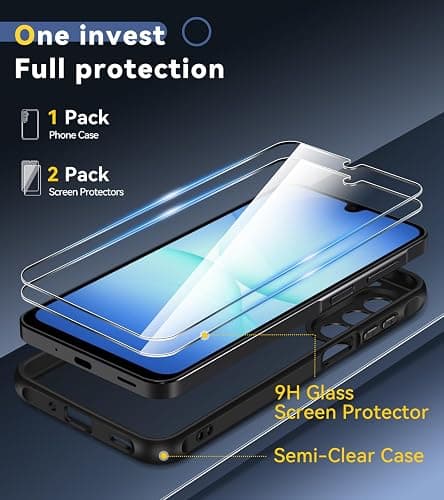 ivoler 3 in 1 Case for Samsung Galaxy A18 / A17 with 2 Pieces Tempered Glass,[Military Protection] Translucent Anti-Shock Protective Cover-Black thumbnail 2