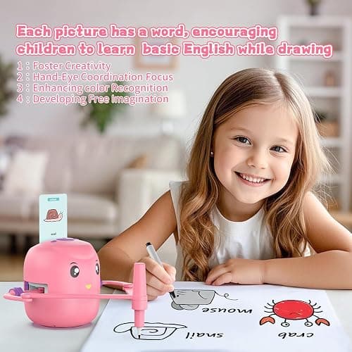 Interactive Educational Drawing Robot for Kids - Montessori Learning Toy with 150 Word Cards, Voice Interaction, Ages 5+ (Pink) thumbnail 4