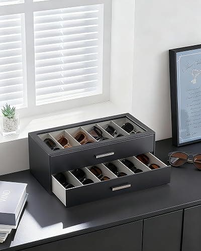 Lolalet Beige Sunglasses Storage Box for Women, Eyewear Eye Glass Organizer with Clear Top Lid Display Holder Case thumbnail 3