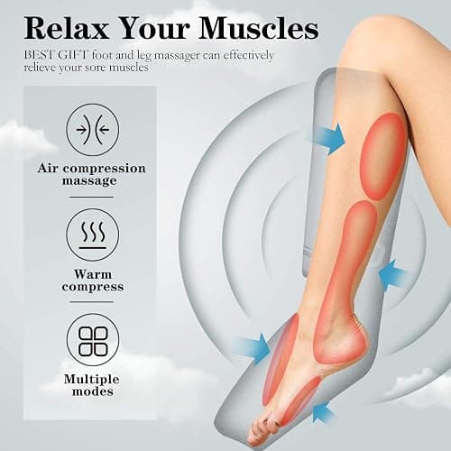 Gifts for Dad Mom Men Women Christmas Mothers Day, Fathers Day, Air Compression Massager with Heat for Foot, Leg, Calf, Thigh, Knee, Helpful for Vericose Veins, Muscle Fatigue, Cramps, Swelling, Edema thumbnail 5