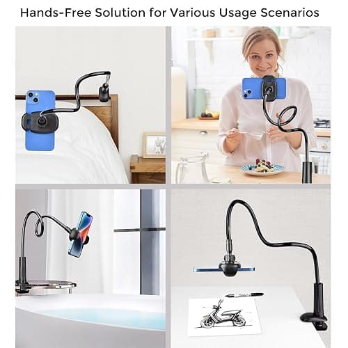 TONDA Phone Holder for Bed Desk, Gooseneck Phone Holder Stand with 33 inch Adjustable Flexible Long Arm Clip Clamp Bracket Mount for iPhone 15 Pro Max XR X 8 7 6 or Other 4-7" Devices thumbnail 4