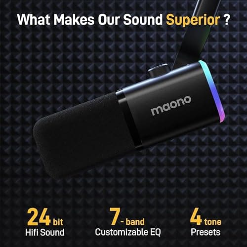 MAONO XLR/USB Gaming Microphone Kit: Dynamic PC Mic for Streaming Podcasting, Software Support, Mute Button, Gain Control, RGB Computer Mic with Boom Arm Stand, for Recording, PS4/PS5, PD100XS Black thumbnail 2