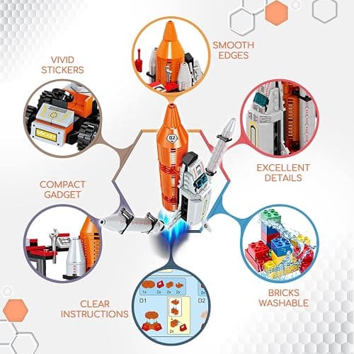 Space Exploration Shuttle Toys for 6 7 8 9 10 11 12 Year Old Boys 12-in-1 STEM Aerospace Building Kit Toy with Heavy Transport Rocket and Launcher Best Gifts for 6-12 Year Old Boys (566 PCS) thumbnail 3