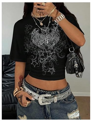 SOLY HUX Women's Graphic Tees Y2k Punk Short Sleeve T Shirt Going Out Tops Vintage Streetwear Alternative Clothes thumbnail 5
