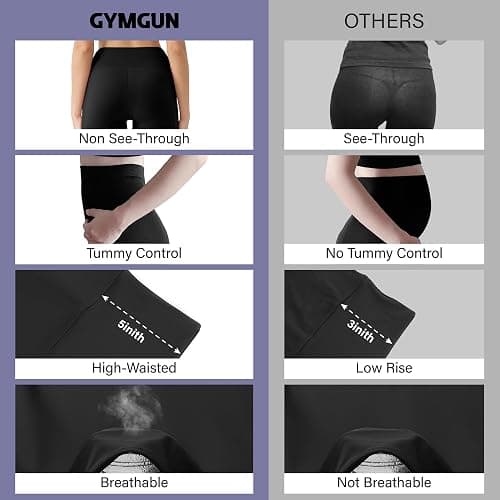 GYMGUN 3 Pack Leggings with Pockets for Women,High Waisted Tummy Control Workout Yoga Pants Reg & Plus Size thumbnail 5