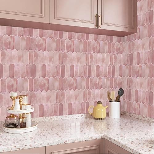 Vamos Tile 10-Sheet Backsplash Peel and Stick Tile, Pink Self Adhesive Vinyl Wall Tiles, Stick on Backsplash for Kitchen, Bathroom,RV (Thicker Design) thumbnail 8
