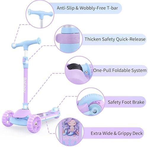 BELEEV A9 Kids Scooter with LED Light-Up Wheels & Deck, 3 Wheel Folding Scooter for Toddlers Girls Boys Ages 3-12, Adjustable Handlebar, Lean to Steer, Extra-Wide Wheels, Kick Scooter for Children thumbnail 7