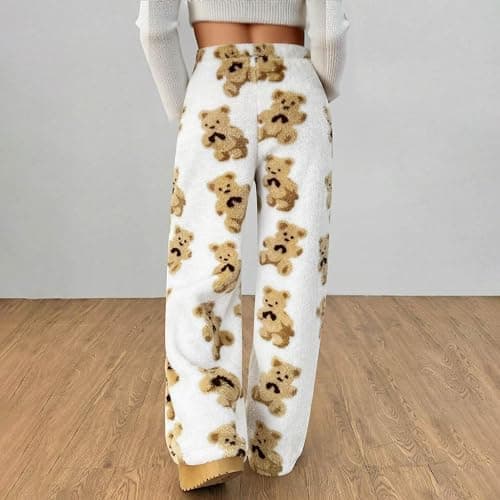Zeiayuas Fleece Lounge Pants for Women UK Teddy Bear Pyjamas Bottoms Winter Plush Fluffy Pajama Pants Comfy Soft Warm Sleepwear Faux Fur Loose Trousers Girls Cute Print Trousers thumbnail 3