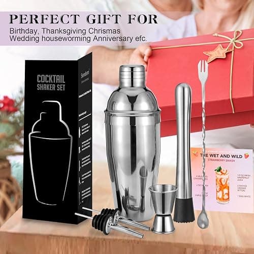 Cocktail Shaker Set, 6-Piece Mixology Bartender Kit Premium Shakers Bartending: Martini Shaker Jigger Mixing Spoon Muddler 2 Pourers Bar Tools Set with Built-in Bartender Strainer for Drink Shaker thumbnail 9