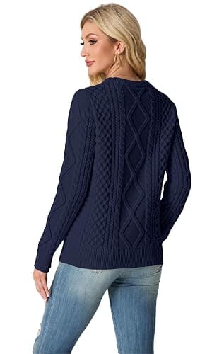GRECERELLE Women's 2025 Fall & Winter Fashion Sweater Crewneck Long Sleeve Cable Knit Chunky Vintage Casual Pullover Tops thumbnail 5