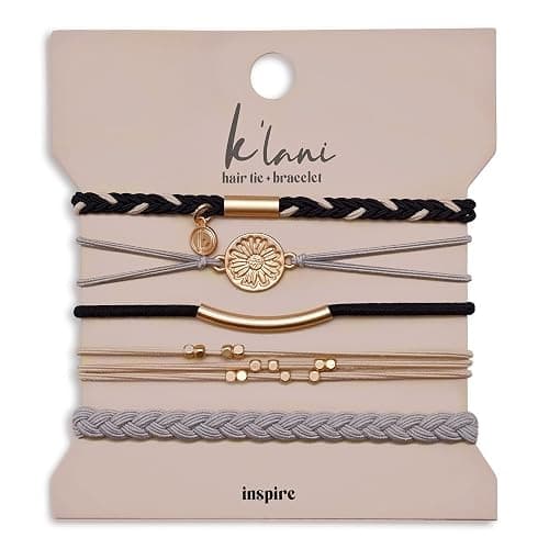 K'lani Inspire Hair Tie Bracelets - Elastic Ponytail Holder - Medium | Doubles as stylish jewelry; strong-hold ponytail holder; gift for birthdays, Mother's Day & graduation; set of 5 - Image 1