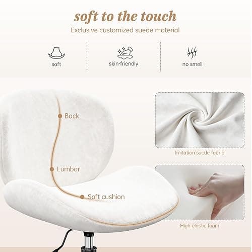 DurayLoly Vanity Chair with Wheels,Ergonomic Desk Chair with Back | 360° Swivel, Height Adjustable, Small Desk Chair for Bedroom, Makeup Room, Dorm, 300 lbs White thumbnail 4