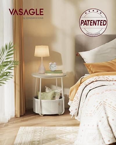 VASAGLE LILEA Collection - Small Round Side End Table, Modern Nightstand with Fabric Basket, Cream White ULET223K67 thumbnail 4